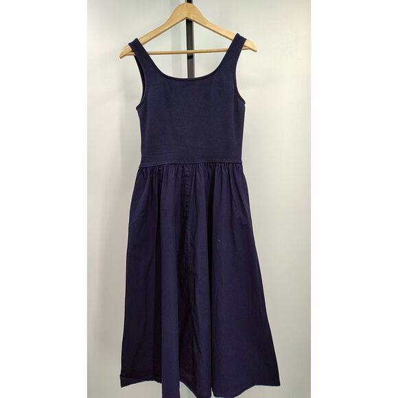 Quince Womens Cotton Mixed Media Tank Dress Navy S - Picture 3 of 3